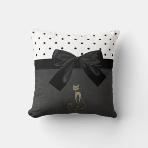 Coussin Chat mignon adorable, pois, nœud noir