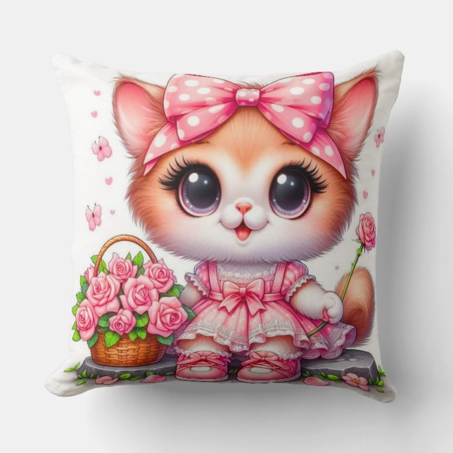 Coussin Chat mignon avec fleurs Enfants - Pépinière et Enf (Recto)
