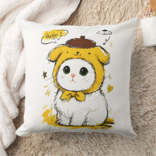 Coussin Chat Mignon Chapeau Pudding Bonjour Art Adorable