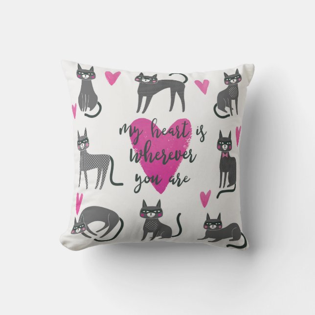 Coussin Chat mignon : illustration en lettres d'amour. (Recto)