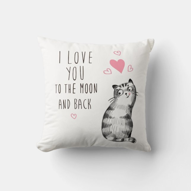Coussin Chat mignon - Je t'aime sur la Lune et le dos (Recto)