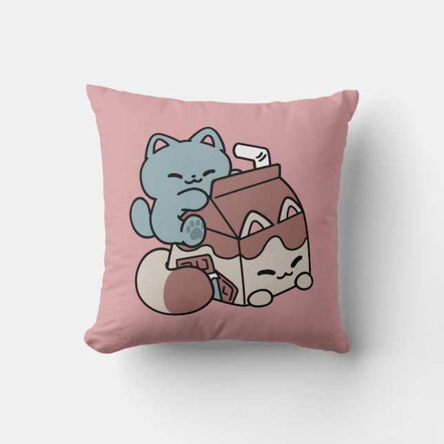 Coussin Chat Mignon Lait Chocolat – Boisson Confortable &  (Recto)