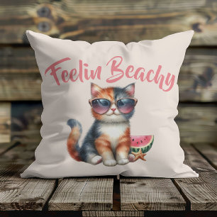 Coussin Chat Mignon qui se Sent à la Plage