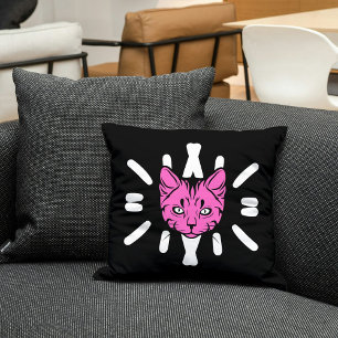 Coussin Chat mignonne violet sur bandes blanches Noir mode