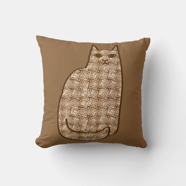 Coussin Chat moderne du milieu du siècle, beige et Brown c (Recto)