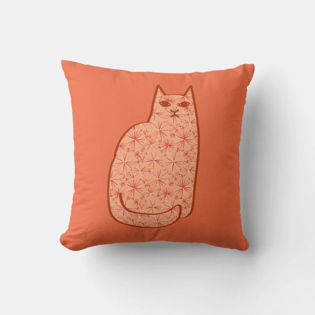 Coussin Chat Moderne du Milieu du Siècle, Corail Orange et (Recto)