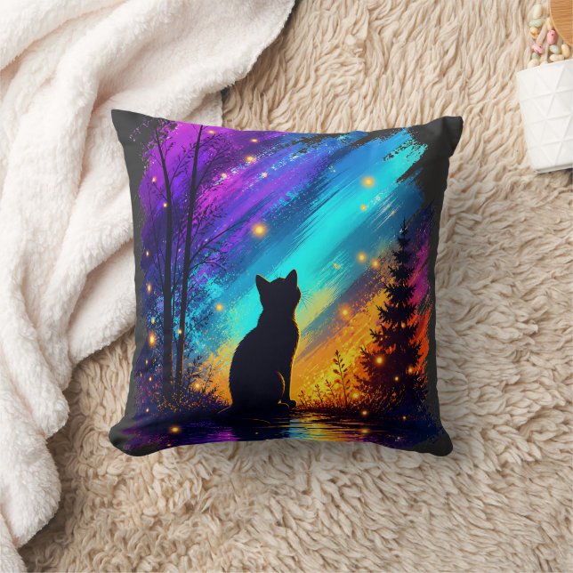 Coussin Chat Mystique Aurores Boréales (Couverture)
