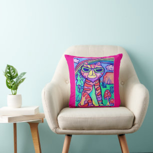 Coussin Chat néon Peinture cool Fun Art sauvage