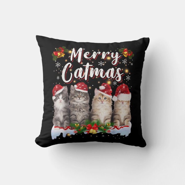 Coussin Chat Noël Santa Hat Funny Joyeux Noël (Recto)
