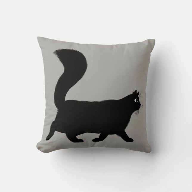 Coussin Chat noir à pied | Kitty cool avec sa queue de luf (Recto)