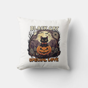Coussin Chat Noir Amour Spécial Halloween Citrouille Plein