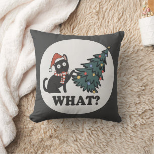 Coussin Chat Noir Arbre de Noël Santa Chapeau Amusant Quel