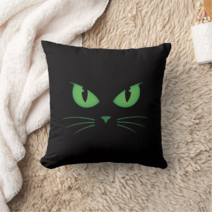 Coussin Chat noir aux yeux verts effrayant
