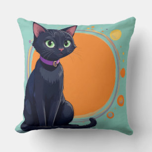 Coussin Chat Noir Avec Des Yeux Verts