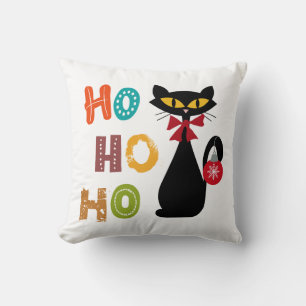 Coussin Chat noir avec design de texte Ho Ho Ho