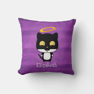 Coussin Chat Noir Avec Halo Doré Cute Angel Personnalisé