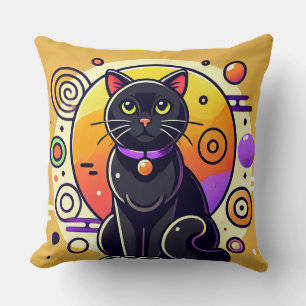 Coussin Chat noir avec motifs géométriques