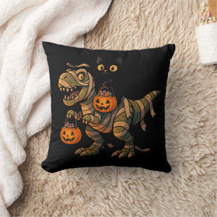 Coussin Chat noir chevauchant un T-Rex momie – Dino Hallow