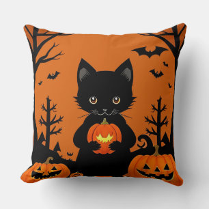 Coussin Chat noir Citrouille Douillet Charme de nuit d'Hal