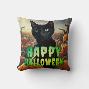 Coussin Chat noir & citrouilles