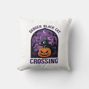 Coussin Chat Noir Dangereux Traverse Halloween Citrouille