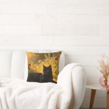 Chat noir dans les fleurs I