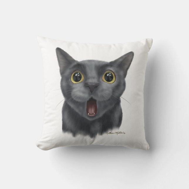 Coussin Chat noir de dessin animé drôle (Recto)