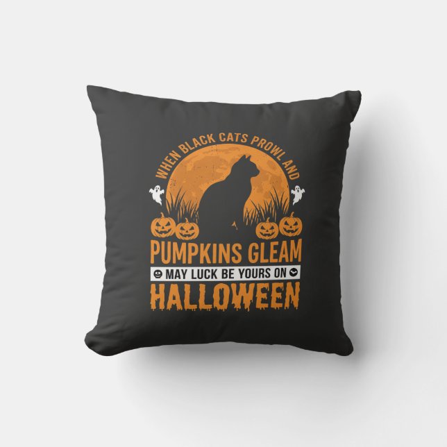Coussin Chat noir de la lune de citrouille d'Halloween Des (Recto)