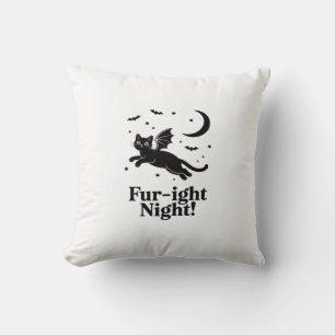 Coussin Chat noir d'Halloween avec ailes de chauve-souris