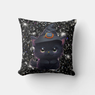 Coussin Chat noir d'Halloween blanc mignon