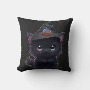 Coussin Chat noir d'Halloween blanc mignon