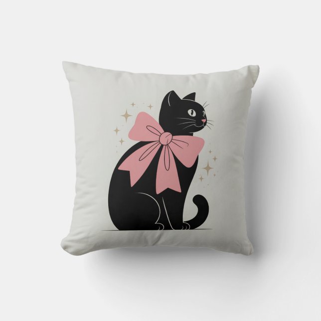 Coussin Chat noir d'Halloween Éffrayant avec chou (Recto)