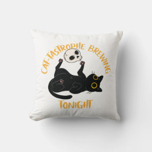 Coussin chat noir drôle d'Halloween