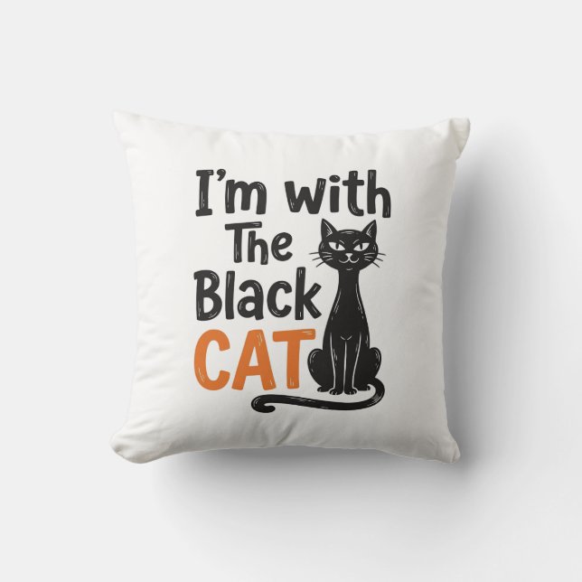 Coussin Chat noir drôle gravure vintage Halloween Design (Recto)