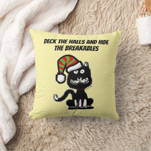 Coussin Chat noir drôle Humour de fête Fête de chat