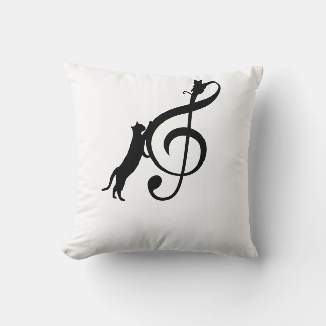 Coussin Chat Noir Drôle Note Musique (Recto)
