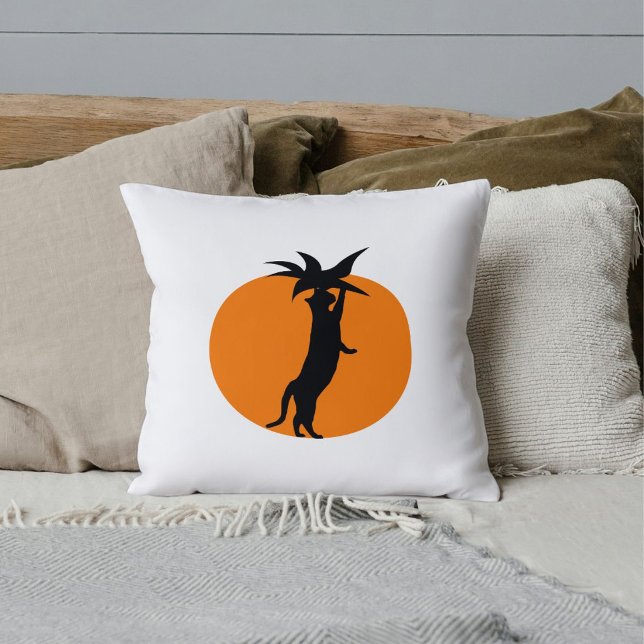 Coussin Chat noir drôle Tomate orange Moderne Blanc Person (Créateur téléchargé)