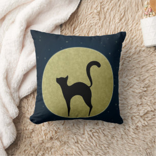 Coussin Chat noir élégante silhouette et lune