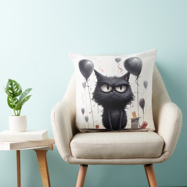Coussin Chat noir en colère et ballons (Chaise)