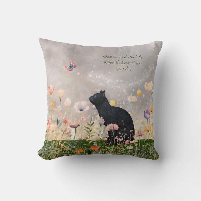Coussin Chat noir en fleurs (Recto)