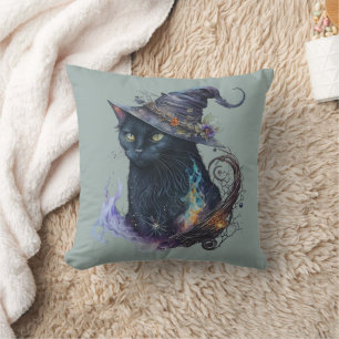 Coussin Chat noir en sorcières Casquette Fumer Halloween v