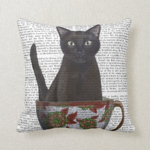 Coussin Chat noir en Teacup