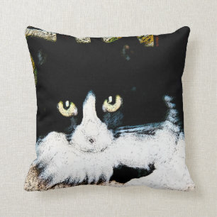 Coussin Chat noir et blanc 16X16 de carreau