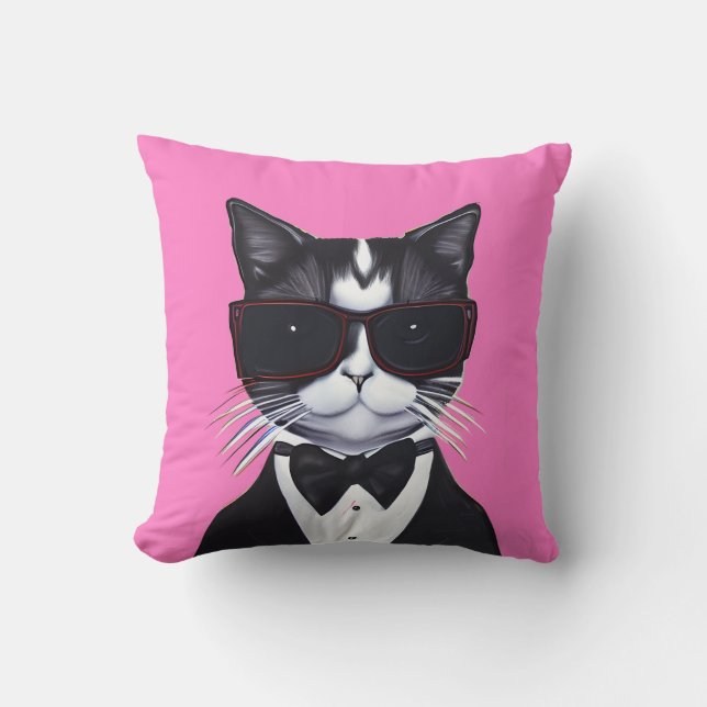 Coussin Chat noir et blanc dans une Cravate Tuxedo et Bow  (Recto)