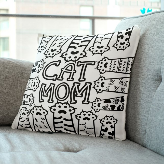 Coussin Chat noir et blanc - Design Empreinte de patte (Créateur téléchargé)