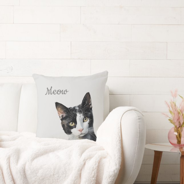 Coussin Chat noir et blanc miaou (Canapé)