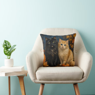 Coussin Chat noir et chat orange Halloween vintage