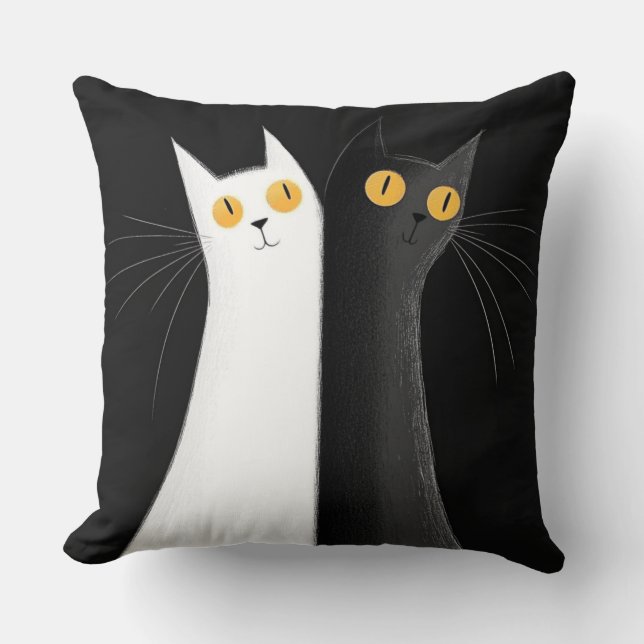 Coussin Chat noir et chats blancs sur fond noir (Recto)