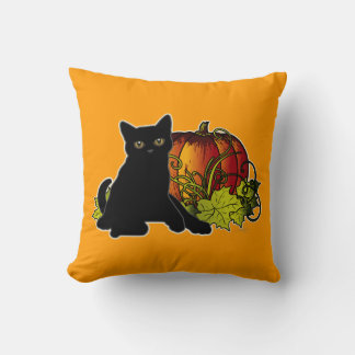 Coussin Chat noir et Citrouille