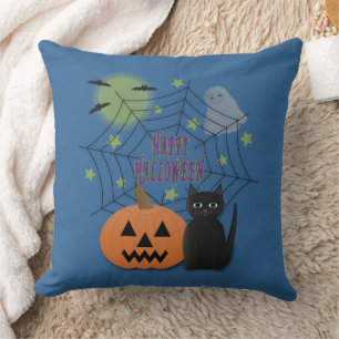 Coussin Chat noir et citrouille, Halloween pas effrayant